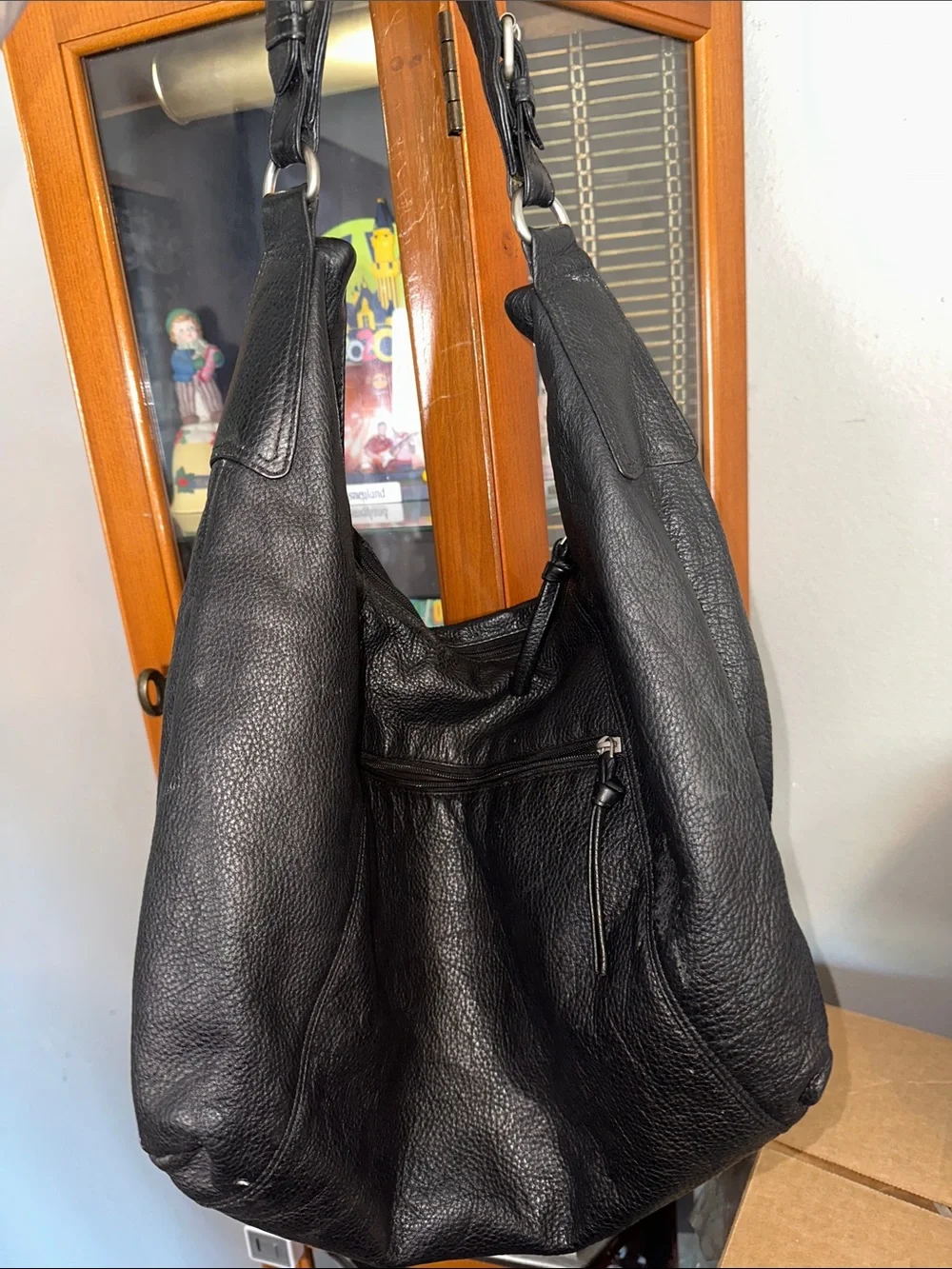 Black Leather Hobo Bag - Classic Women's Shoulder Bag